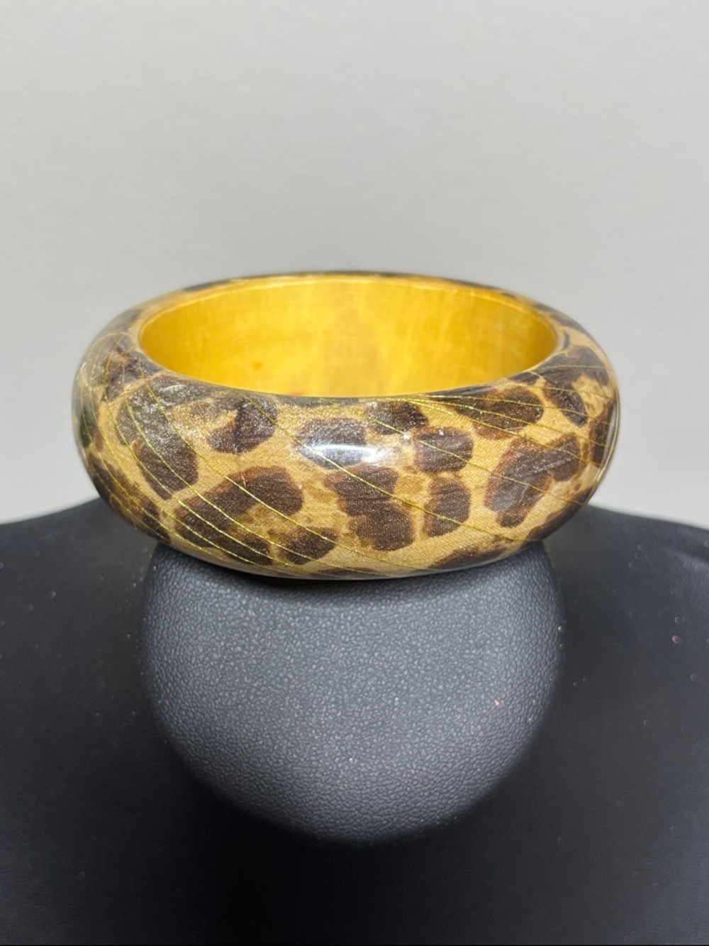 Wood Distressed Animal Leopard Print Bangle Bracelet